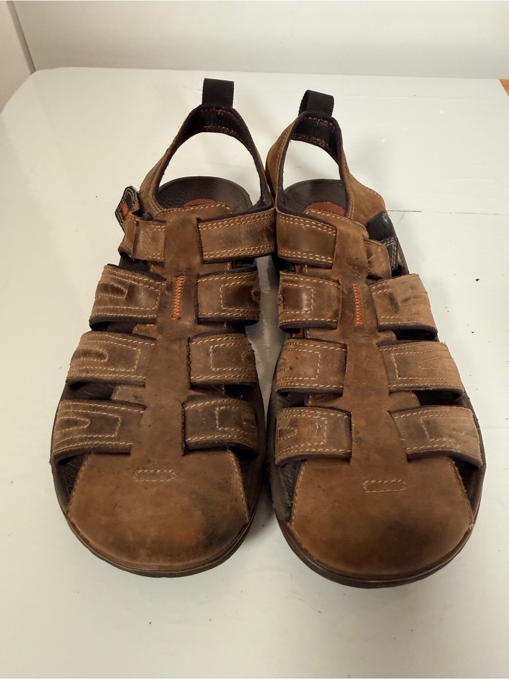 Clarks Men Leather Fisherman Sandals Closed Toe Brown 10M